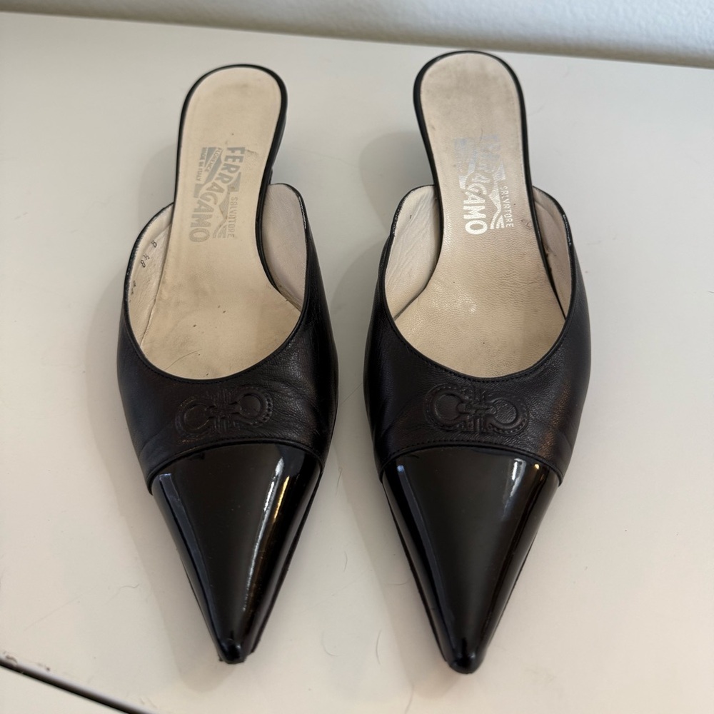 Salvatore Ferragamo Black Leather Mules